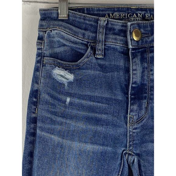 American Eagle Womens Stretch High Rise Distressed Blue Jegging Size 00 (1086) - Picture 4 of 16